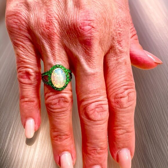 Natural Opal Tsavorite Ring Size 7 14k Gold 5.66 TCW Certified $5,950 300686 - Picture 3 of 17